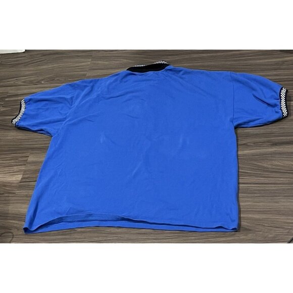 Vintage Gildan Blue Polo Shirt Black White Checkerboard Trim Size 2XL - Picture 6 of 16